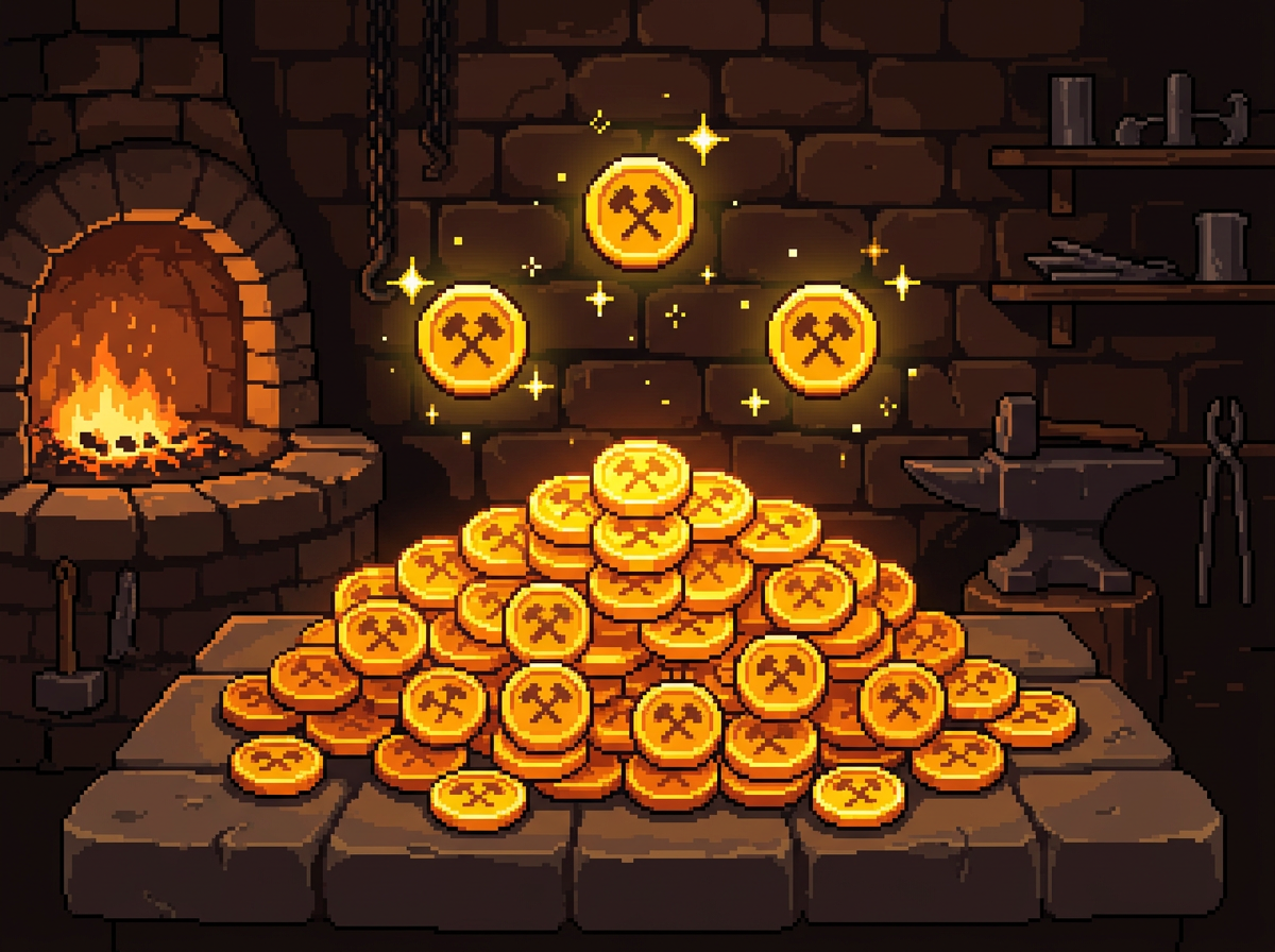 Pile of golden $FORGE coins